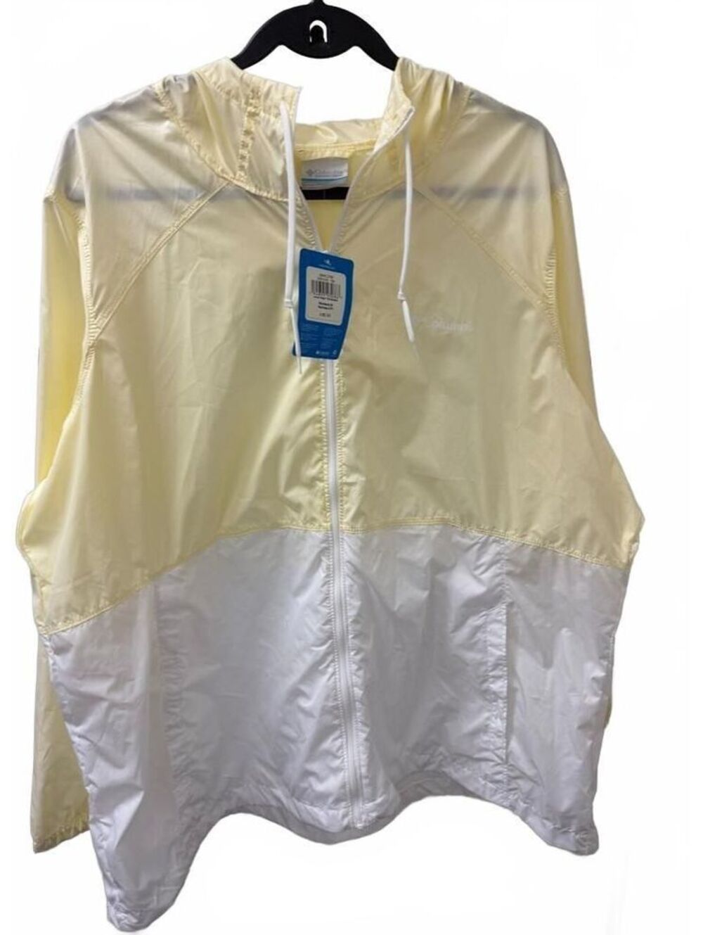 NWT Columbia Women’s 2X Yellow White Lightweight Hooded Windbreaker Jacket